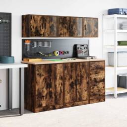 Berkfield Home Garage Wall Cabinet Smoked Oak Engineered Wood in Brown - thumbnail 4