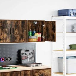 Berkfield Home Garage Wall Cabinet Smoked Oak Engineered Wood in Brown - thumbnail 2