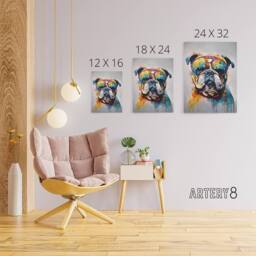"Artery8 English Bulldog Dog With Sunglasses Canvas Wall Art Print - Size: W18"" x H24""" - thumbnail 4