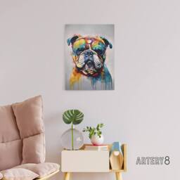 "Artery8 English Bulldog Dog With Sunglasses Canvas Wall Art Print - Size: W18"" x H24""" - thumbnail 3