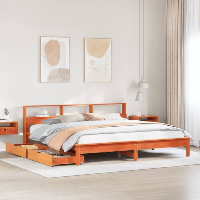 Berkfield Home Bookcase Bed without Mattress Wax Brown 180x200 cm Super King Solid Wood Pine - image 1