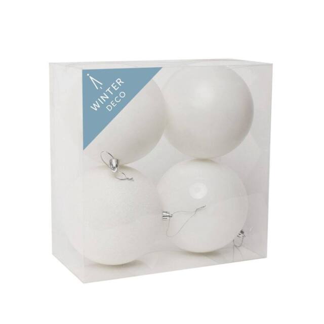 KDMD White Shatterproof Baubles 12cm 4 Pack - image 1