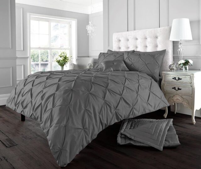 Smart Living Polycotton Pintuck Duvet Cover With Pillowcases in Charcoal - Size: Single - image 1