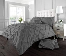 Smart Living Polycotton Pintuck Duvet Cover With Pillowcases in Charcoal - Size: Single - thumbnail 1
