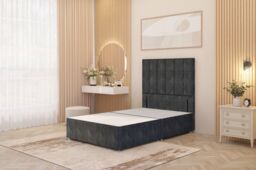 "Somnior Austin Divan Bed Base & 54"" Floor Standing Headboard Tweed Fabric in Charcoal - Size: Double" - thumbnail 1