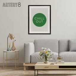 "Artery8 Chill Out Relax Green Circle Stripes Design Black Framed Canvas Art - Size: W12"" x H16""" - thumbnail 3