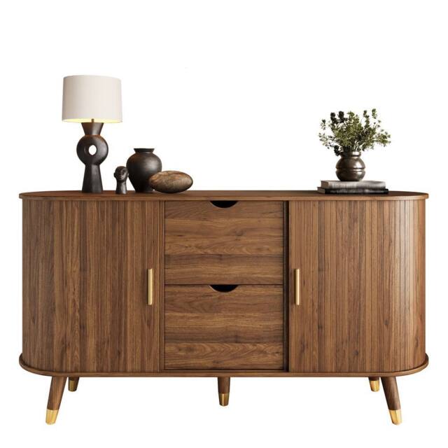 Matteo Walnut 3D Textured Sideboard With Gold Handles - image 1