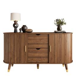 Matteo Walnut 3D Textured Sideboard With Gold Handles - thumbnail 1