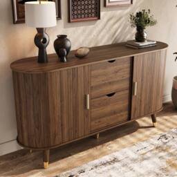 Matteo Walnut 3D Textured Sideboard With Gold Handles - thumbnail 2