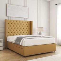 "BSSPOKE Olivia Plush Velvet Divan Bed Set 54"" Headboard & Mattress No Drawers in Mustard - Size: King" - thumbnail 2