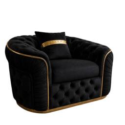 Stratus Interiors Ambassador Sofa Chesterfield Toronto Gold Trim Plush Velvet-Frills in Black - thumbnail 2