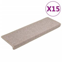 Berkfield Home Carpet Stair Treads 15 pcs 65x21x4 cm Taupe - Size: Medium - thumbnail 2