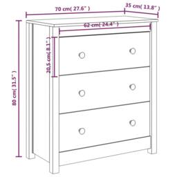 Berkfield Home Sideboard 70x35x80 cm Solid Wood Pine in Light Tan - Size: 70 x 35 x 80 cm - thumbnail 9