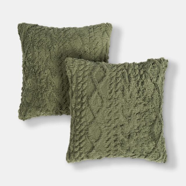 OHS 2 Pack Soft Cosy Cable Knit Design Decorative Square Cushion Covers in Green - Size: 45 cm x 45 cm - image 1