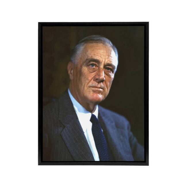"Artery8 US President Franklin D Roosevelt Framed Canvas Wall Art Print in Blue - Size: W12"" x H16""" - image 1
