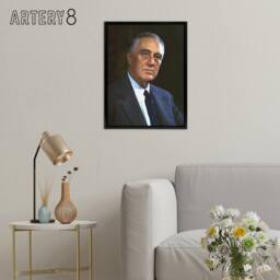 "Artery8 US President Franklin D Roosevelt Framed Canvas Wall Art Print in Blue - Size: W12"" x H16""" - thumbnail 3