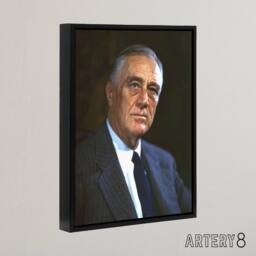 "Artery8 US President Franklin D Roosevelt Framed Canvas Wall Art Print in Blue - Size: W12"" x H16""" - thumbnail 2