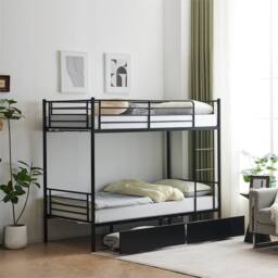 Kelvenix Bunk Bed Frame Single Loft Sleeper Black W/drawers - thumbnail 4