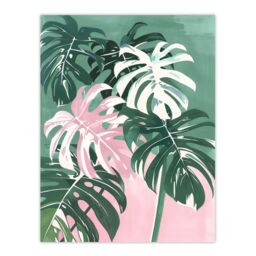 "Artery8 Plant Lover Monstera Leaves Green Pink Botanical Wall Art Print - Size: W12"" x H16""" - thumbnail 1