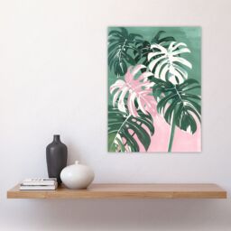 "Artery8 Plant Lover Monstera Leaves Green Pink Botanical Wall Art Print - Size: W12"" x H16""" - thumbnail 4