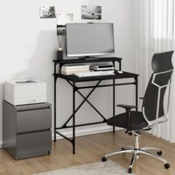 Berkfield Home Desk Black 80x50x90 cm Engineered Wood & Iron - Size: 80 x 50 x 90 cm - thumbnail 1