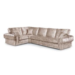 Furnishings For Less UK Chelsea Crushed Velvet Long 5 Seater Large Corner Sofa 1 Corner 3 Rolled Arms in Baby Pink