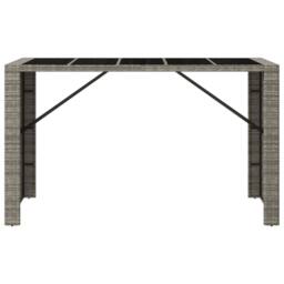 Berkfield Home Bar Table with Glass Top Grey 185x80x110 cm Poly Rattan - Size: 185 x 80 x 110 cm - thumbnail 3