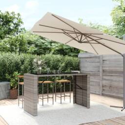 Berkfield Home Bar Table with Glass Top Grey 185x80x110 cm Poly Rattan - Size: 185 x 80 x 110 cm - thumbnail 2