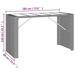 Berkfield Home Bar Table with Glass Top Grey 185x80x110 cm Poly Rattan - Size: 185 x 80 x 110 cm - thumbnail 6