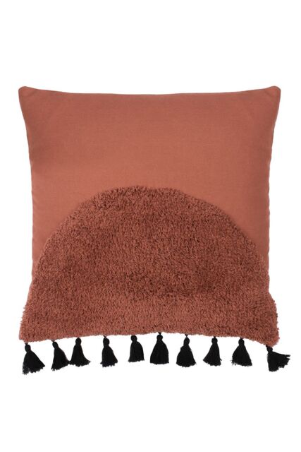 Furn Radian Semi Circle Tufted Cotton Tasselled Cushion in Red - Size: 45 cm x 45 cm - image 1