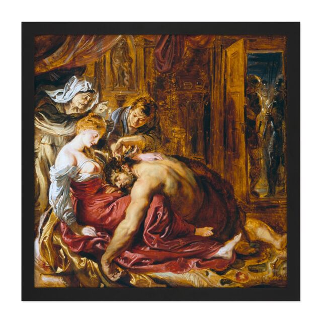 "Artery8 Wall Art Print Rubens Samson & Delilah Square Framed Picture 16X16 Inch in Black - Size: W16"" x H16""" - image 1