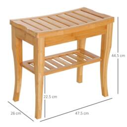 SPETLEK 45cm 2 Tier Slatted Shower Bench Storage Seat with 4 Legs in Brown - thumbnail 2