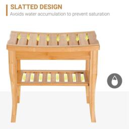 SPETLEK 45cm 2 Tier Slatted Shower Bench Storage Seat with 4 Legs in Brown - thumbnail 4