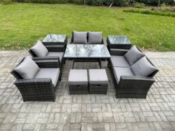 Fimous Garden Furniture Sets 9 Pieces Wicker Rattan Furniture Manual Wicker Patio Sofa Patio Conversation Set in Dark Grey - thumbnail 1