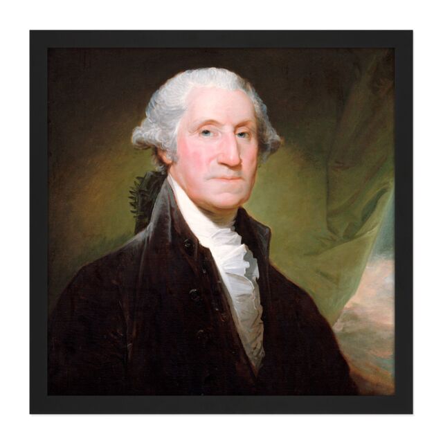 "Artery8 Wall Art Print Stuart Portrait President General George Washington Painting Square Framed Picture 16X16 Inch in Black - Size: W16"" x H16""" - image 1