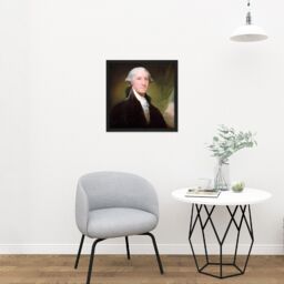 "Artery8 Wall Art Print Stuart Portrait President General George Washington Painting Square Framed Picture 16X16 Inch in Black - Size: W16"" x H16""" - thumbnail 2