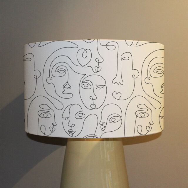 Benjamin Tate Design line drawing of faces ceiling lamp shade in Natural