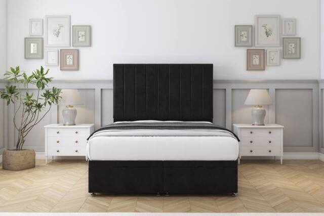 "Sloomy Kansas Plush Ottoman Bed Base-54"" Floor Standing Headboard in Black - Size: Double" - image 1
