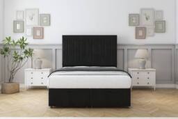 "Sloomy Kansas Plush Ottoman Bed Base-54"" Floor Standing Headboard in Black - Size: Double"