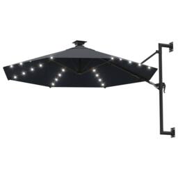 Berkfield Home Elegant Wall-mounted Parasol with LEDs & Metal Pole 300 cm Anth in Dark Grey - thumbnail 3