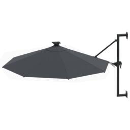 Berkfield Home Elegant Wall-mounted Parasol with LEDs & Metal Pole 300 cm Anth in Dark Grey - thumbnail 1