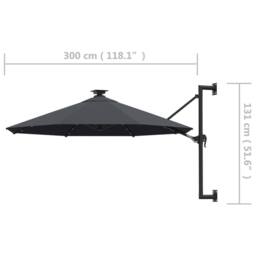 Berkfield Home Elegant Wall-mounted Parasol with LEDs & Metal Pole 300 cm Anth in Dark Grey - thumbnail 9