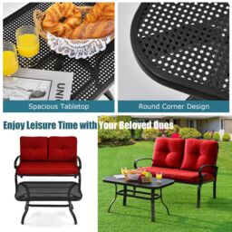 Costway 2PCS Outdoor Conversation Set Patio Loveseat Bench in Red - thumbnail 4