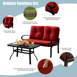 Costway 2PCS Outdoor Conversation Set Patio Loveseat Bench in Red - thumbnail 3