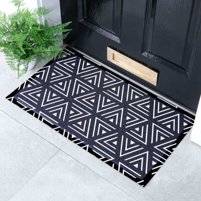 Artsy Mats Black Geometric Triangles Indoor & Outdoor Doormat - 70x40cm - Size: 40 cm x 70 cm - image 1