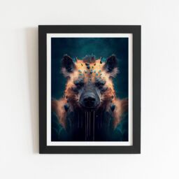 "Warren Reed - Designer Hyena Face Splashart Dark Background Framed Art Print in Black - Size: W12"" x H16""" - thumbnail 1