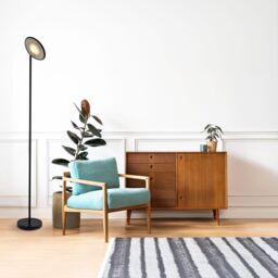 Happy Homewares Modern LED Uplighter Metal Floor Lamp with Memory Dimmer Button in Black - thumbnail 7