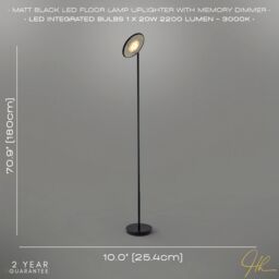 Happy Homewares Modern LED Uplighter Metal Floor Lamp with Memory Dimmer Button in Black - thumbnail 6