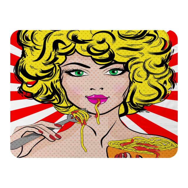 Benjamin Tate Design Pop Art Young woman Eating Spaghetti Designer Blanket in Natural - Size: 120 cm x 150 cm - image 1