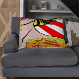 Benjamin Tate Design Pop Art Young woman Eating Spaghetti Designer Blanket in Natural - Size: 120 cm x 150 cm - thumbnail 2